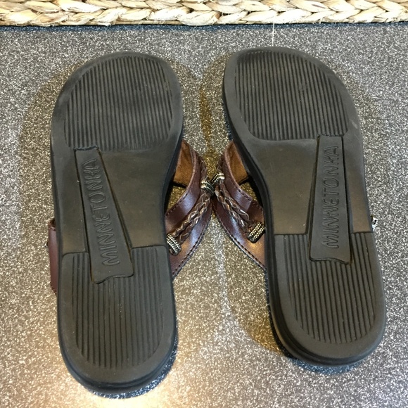 Minnetonka Brown Suede Thong Sandals with Braided Strap - Picture 15 of 15